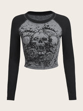 ROMWE Skull & Floral Graphic Raglan Sleeve Tee